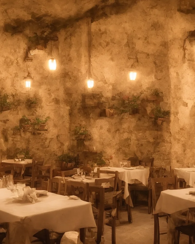 Interior cálido de la trattoria Italia Mia