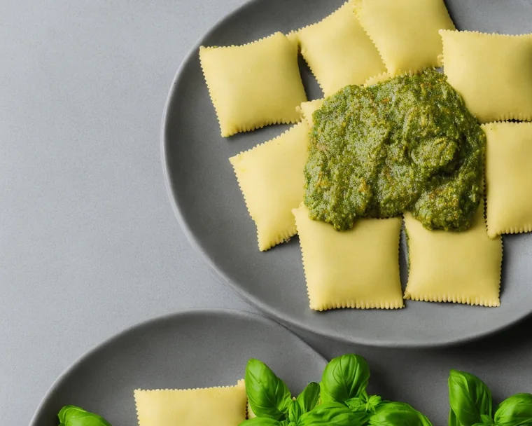Ravioli con salsa pesto